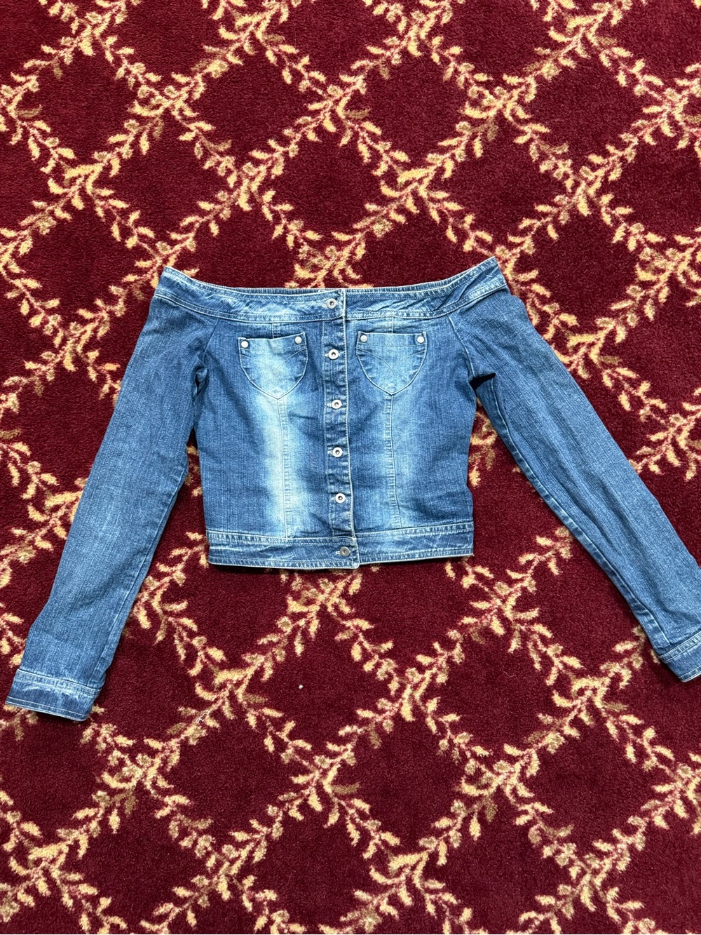 Off-Shoulder Blue Denim Button-Front Women’s Top